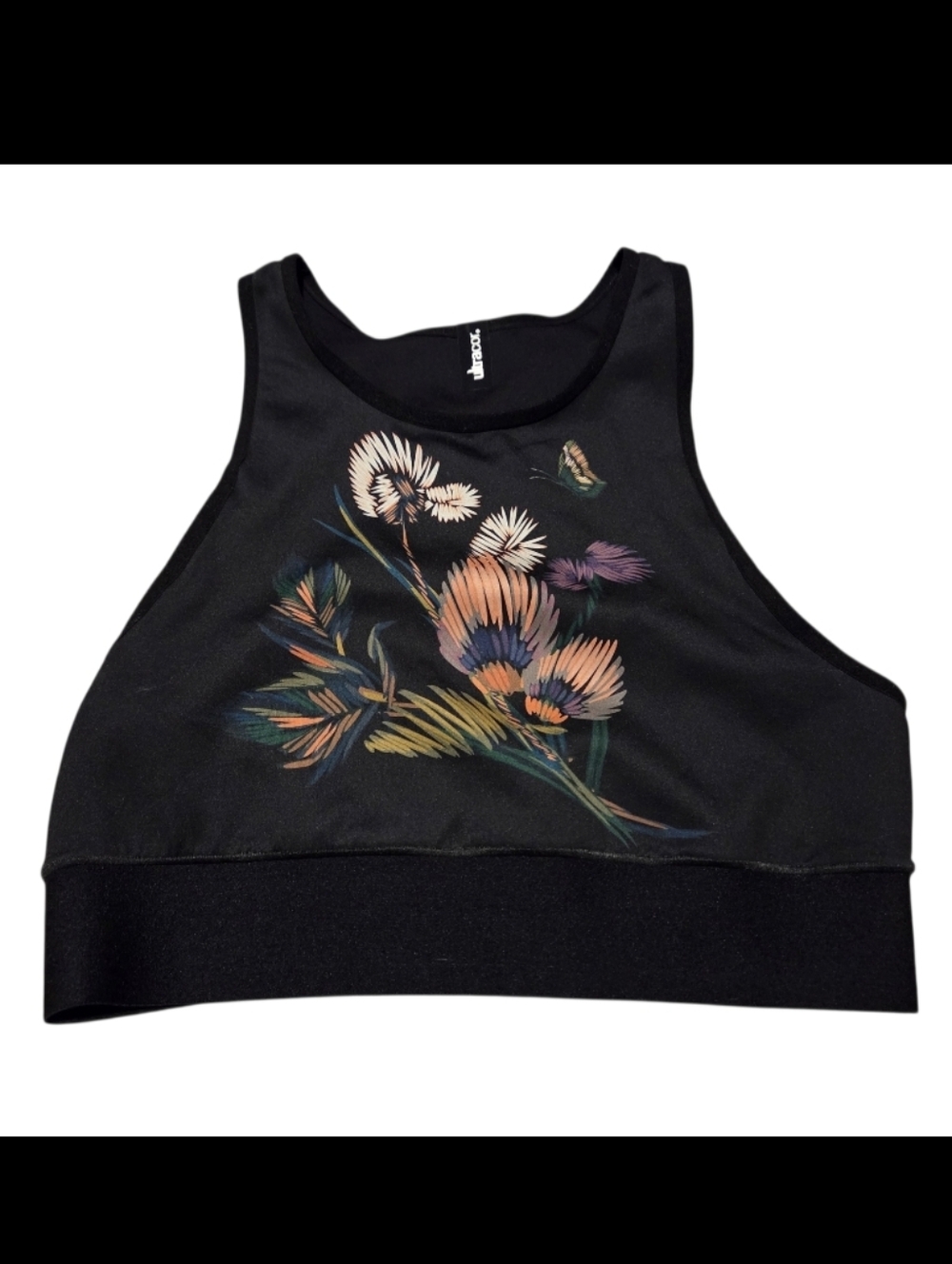 Women’s Small Ultracor Black Anemone Floral High-Neck Crop Top Sports Bra